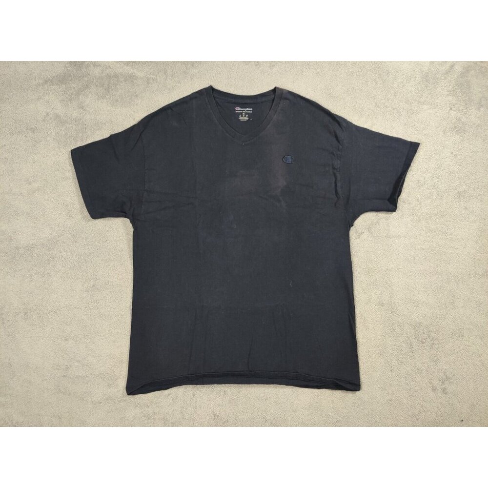 Champion Shirt Adult Mens XL Solid Black Embroidered Logo V-Neck Short Sleeve